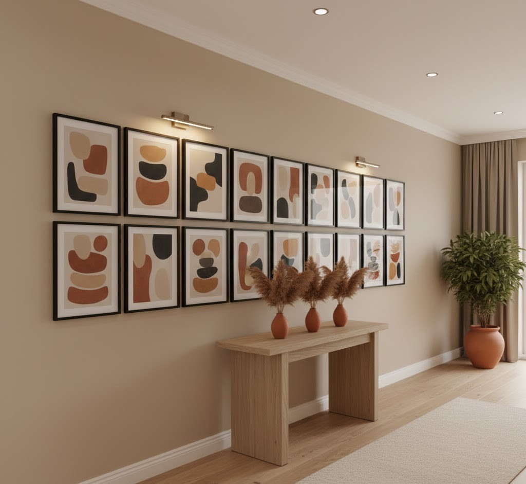 Stylish hallway gallery arrangement