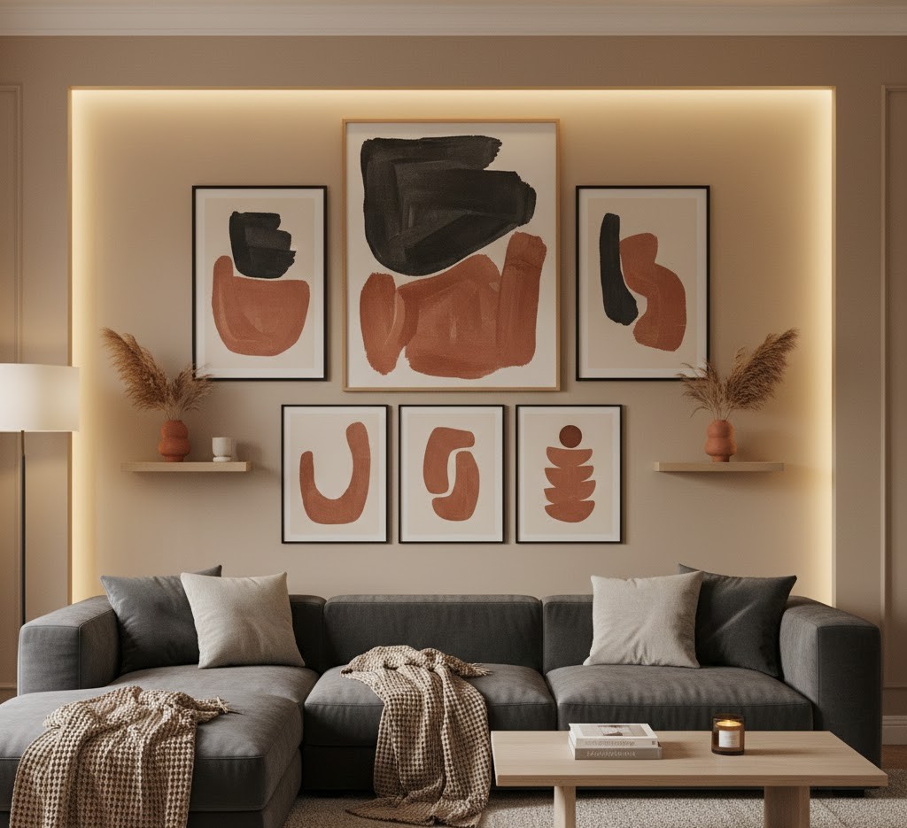 Elegant living room wall arrangement